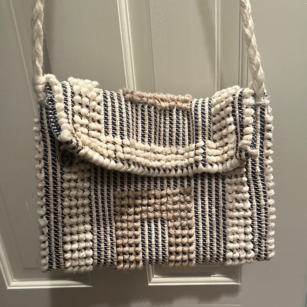 Stylish Cream and Black Woven Bag